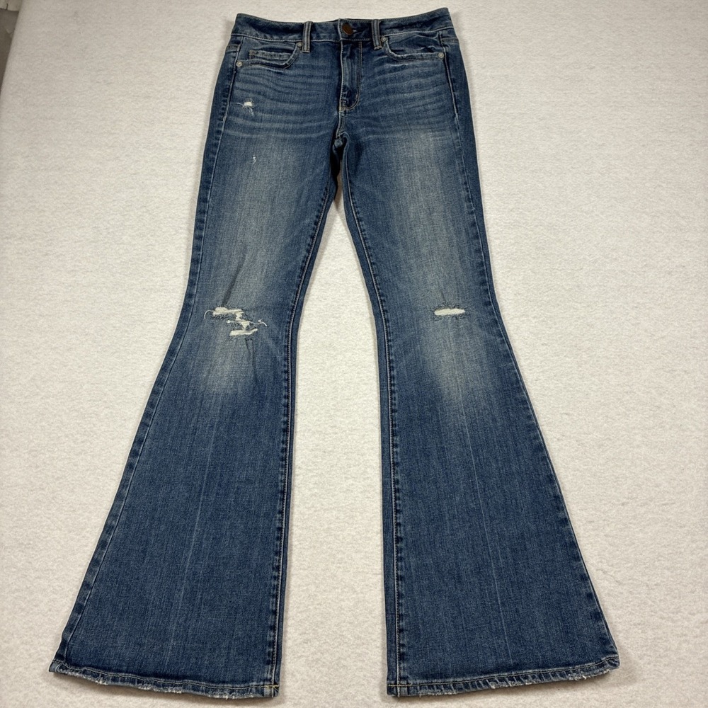 American Eagle Womens '77 Flare Jeans Mid Rise Size 4 Distressed Boho Hippie